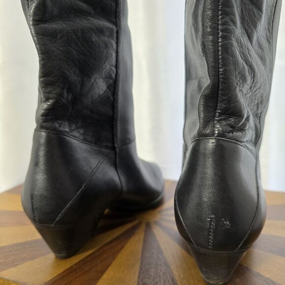 Vintage Calico Womens US 5.5 Black Leather Boots Western Boho Cowgirl Riding 70s - Picture 13 of 14